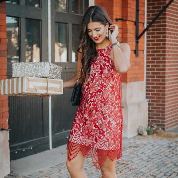 Express Dresses & Skirts - Red Lace Shift Dress